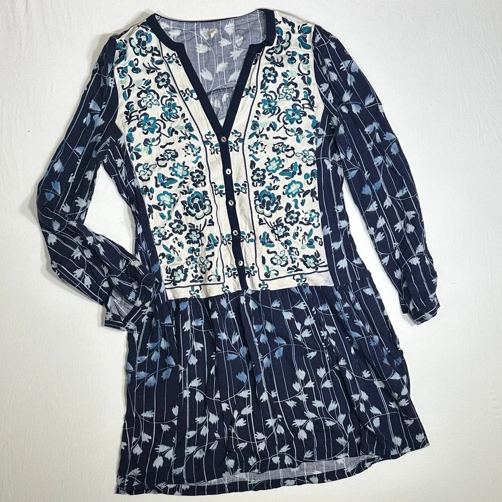 Anthropologie Semele Shirtdress Blue Floral Women's Small - Picture 2 of 5